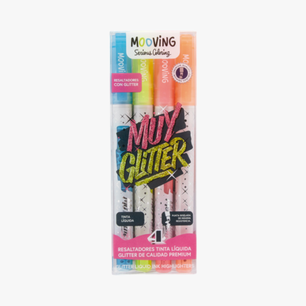Resaltador Mooving Muy Glitter Blister x 4 Unidades