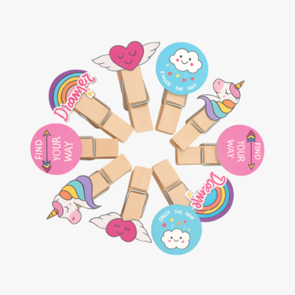 Broches Mini Colours Dibujos Pastel Madera Pack x 10 Unidades